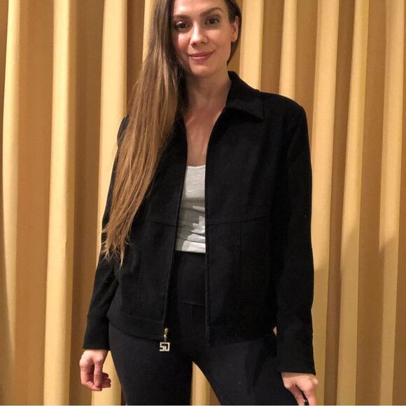 St. John Sport Black Faux Suede Zip Jacket Small Boho Western VTG Y2K Cowgirl - Picture 1 of 16